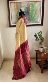VASVI- CREAM AND MAROON PATOLA WITH DIAMOND AND TEMPLE MOTIFS