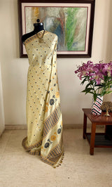 RENEE - CREAM ASSAM SILK SAREE FLORAL BOOTIS STAR MOTIFS