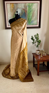 GANGIKA – LIGHT BEIGE IKKAT SAREE WITH DARK BEIGE BORDER