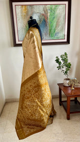 GANGIKA – LIGHT BEIGE IKKAT SAREE WITH DARK BEIGE BORDER