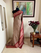 ROMINA- CONTEMPORARY OFFWHITE TUSSAR SILK WITH BROWN PRINTS