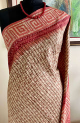 ROMINA- CONTEMPORARY OFFWHITE TUSSAR SILK WITH BROWN PRINTS