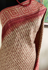 ROMINA- CONTEMPORARY OFFWHITE TUSSAR SILK WITH BROWN PRINTS