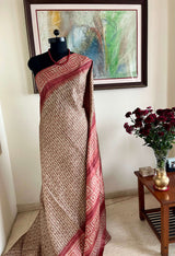 ROMINA- CONTEMPORARY OFFWHITE TUSSAR SILK WITH BROWN PRINTS