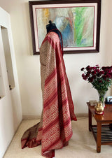 ROMINA- CONTEMPORARY OFFWHITE TUSSAR SILK WITH BROWN PRINTS