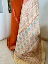 JANISHA- RUST TUSSAR BANARASI SAREE WITH CREAM BORDER AND JACQUARD AANCHAL