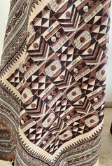 IRAAYA- UNIQUE BEIGE TUSSAR SILK WITH DROPLET AND SCRIPT MOTIFS