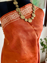JANISHA- RUST TUSSAR BANARASI SAREE WITH CREAM BORDER AND JACQUARD AANCHAL