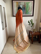 JANISHA- RUST TUSSAR BANARASI SAREE WITH CREAM BORDER AND JACQUARD AANCHAL