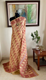 KANKANA- CREAM MAROON JAMDANI WITH PAISLEY FLORAL FISH MOTIFS