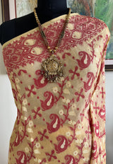 KANKANA- CREAM MAROON JAMDANI WITH PAISLEY FLORAL FISH MOTIFS