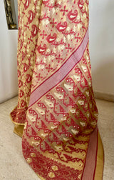 KANKANA- CREAM MAROON JAMDANI WITH PAISLEY FLORAL FISH MOTIFS