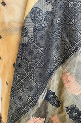 ADRIJA- BEIGE TANGAIL SILK WITH PEACH-BLACK FLORAL AND TEMPLE BORDER