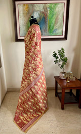 KANKANA- CREAM MAROON JAMDANI WITH PAISLEY FLORAL FISH MOTIFS