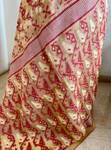 KANKANA- CREAM MAROON JAMDANI WITH PAISLEY FLORAL FISH MOTIFS