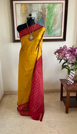 SHAIVY - MUSTARD GOLD POCHAMPALLY WITH IKAT LINES AND DIAMOND MOTIFS