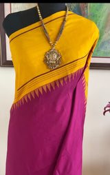 NIRANJANI – MAROON KANJIVARAM WITH MUSTARD BORDER AND STRIPED AANCHAL