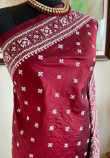 AASHKA – MAROON SILK WITH EXQUISITE ALL-OVER WHITE SINDHI EMBROIDERY