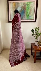 AASHKA – MAROON SILK WITH EXQUISITE ALL-OVER WHITE SINDHI EMBROIDERY