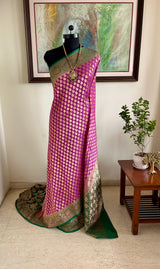 VATSALA- HALF AND HALF BANARASI SAREE WITH FLORAL AND ZARI MOTIFS