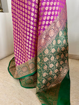 VATSALA- HALF AND HALF BANARASI SAREE WITH FLORAL AND ZARI MOTIFS