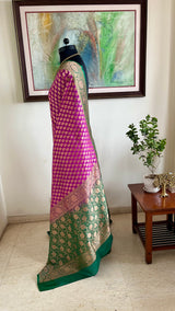VATSALA- HALF AND HALF BANARASI SAREE WITH FLORAL AND ZARI MOTIFS
