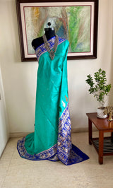 YASHMITA- SEA GREEN BANARASI KATAN SILK SAREE WITH MEENAKARI AANCHAL