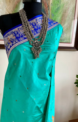 YASHMITA- SEA GREEN BANARASI KATAN SILK SAREE WITH MEENAKARI AANCHAL