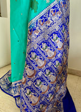 YASHMITA- SEA GREEN BANARASI KATAN SILK SAREE WITH MEENAKARI AANCHAL