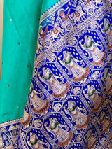 YASHMITA- SEA GREEN BANARASI KATAN SILK SAREE WITH MEENAKARI AANCHAL