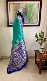 YASHMITA- SEA GREEN BANARASI KATAN SILK SAREE WITH MEENAKARI AANCHAL