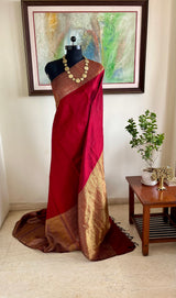 AMAYRA - RICH MAROON RAW SILK SAREE WITH ZARI LINES
