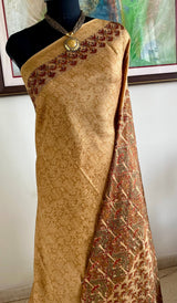REYONA- ELEGANT BEIGE SILK SAREE WITH UNIQUE MOTIFS