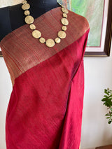 AMAYRA - RICH MAROON RAW SILK SAREE WITH ZARI LINES