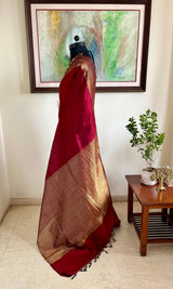 AMAYRA - RICH MAROON RAW SILK SAREE WITH ZARI LINES