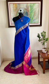 SUJAYA - KANJIVARAM SILK SAREE WITH BLUE AND MAGENTA BORDERS