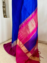 SUJAYA - KANJIVARAM SILK SAREE WITH BLUE AND MAGENTA BORDERS