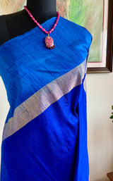 SUJAYA - KANJIVARAM SILK SAREE WITH BLUE AND MAGENTA BORDERS