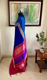 SUJAYA - KANJIVARAM SILK SAREE WITH BLUE AND MAGENTA BORDERS