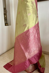 DEVANGI - MUTED OLIVE BANARASI SAREE WITH PINK ZARI MOTIFS