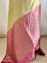 DEVANGI - MUTED OLIVE BANARASI SAREE WITH PINK ZARI MOTIFS