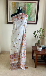 ABANTIKA- WHITE KANTHA WITH FISH AND FLORAL MOTIFS