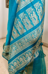 BIBRITI - TEAL COTTON SILK BALUCHARI WITH ARCHER AND RAMAYANA MOTIFS