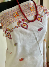 ABANTIKA- WHITE KANTHA WITH FISH AND FLORAL MOTIFS