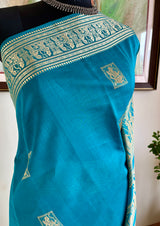 BIBRITI - TEAL COTTON SILK BALUCHARI WITH ARCHER AND RAMAYANA MOTIFS