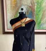 DEBAHUTI - BLACK BOMKAI SILK WITH RUDRAKSHA BORDER AND GEOMETRIC AANCHAL