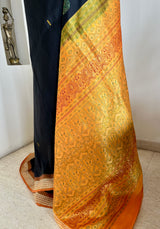 DEBAHUTI - BLACK BOMKAI SILK WITH RUDRAKSHA BORDER AND GEOMETRIC AANCHAL