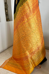 DEBAHUTI - BLACK BOMKAI SILK WITH RUDRAKSHA BORDER AND GEOMETRIC AANCHAL