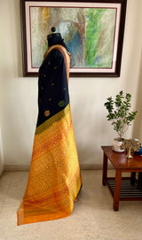 DEBAHUTI - BLACK BOMKAI SILK WITH RUDRAKSHA BORDER AND GEOMETRIC AANCHAL