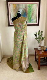 VYANJANA - PISTA GREEN BANARASI WITH ZARI PAISLEY AND DIAMOND MOTIFS